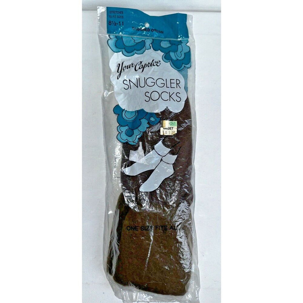 Vintage 70s Caprice Orlon Ankle Socks Snuggler 8.5-11 Brown Fleece Lined NOS
